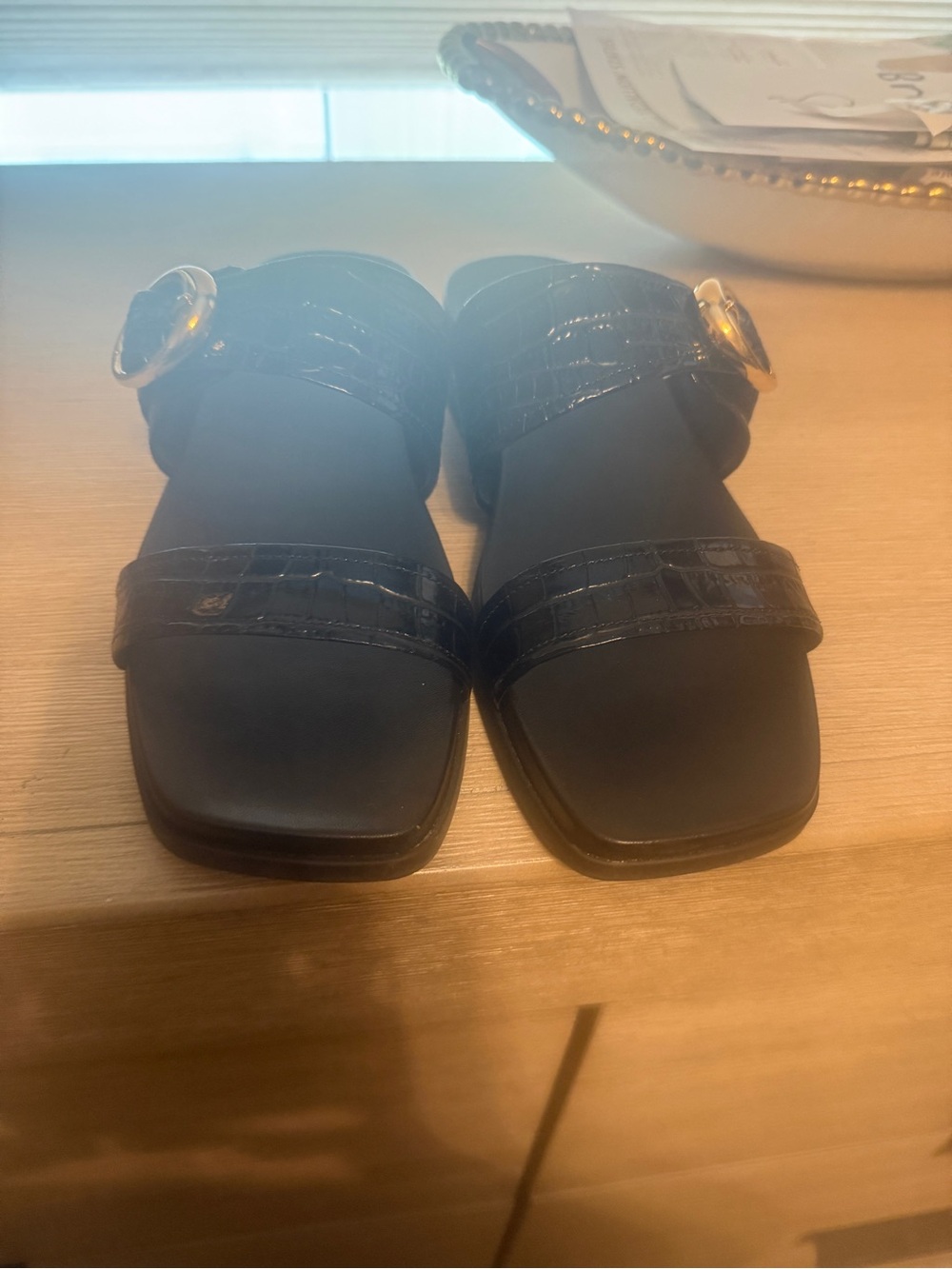 Cole Haan Oaklynn Wedge Sandal Croc-Embossed with Gold Buckle - Picture 8 of 9
